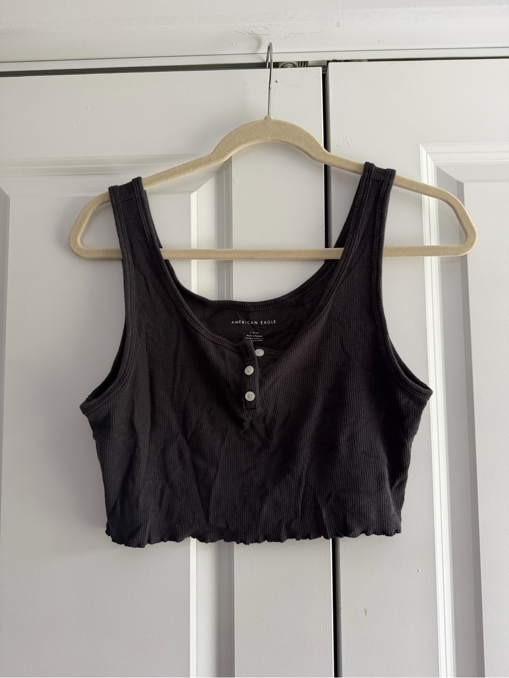 American Eagle Outfitters Black Ribbed Button-Front Crop Tank